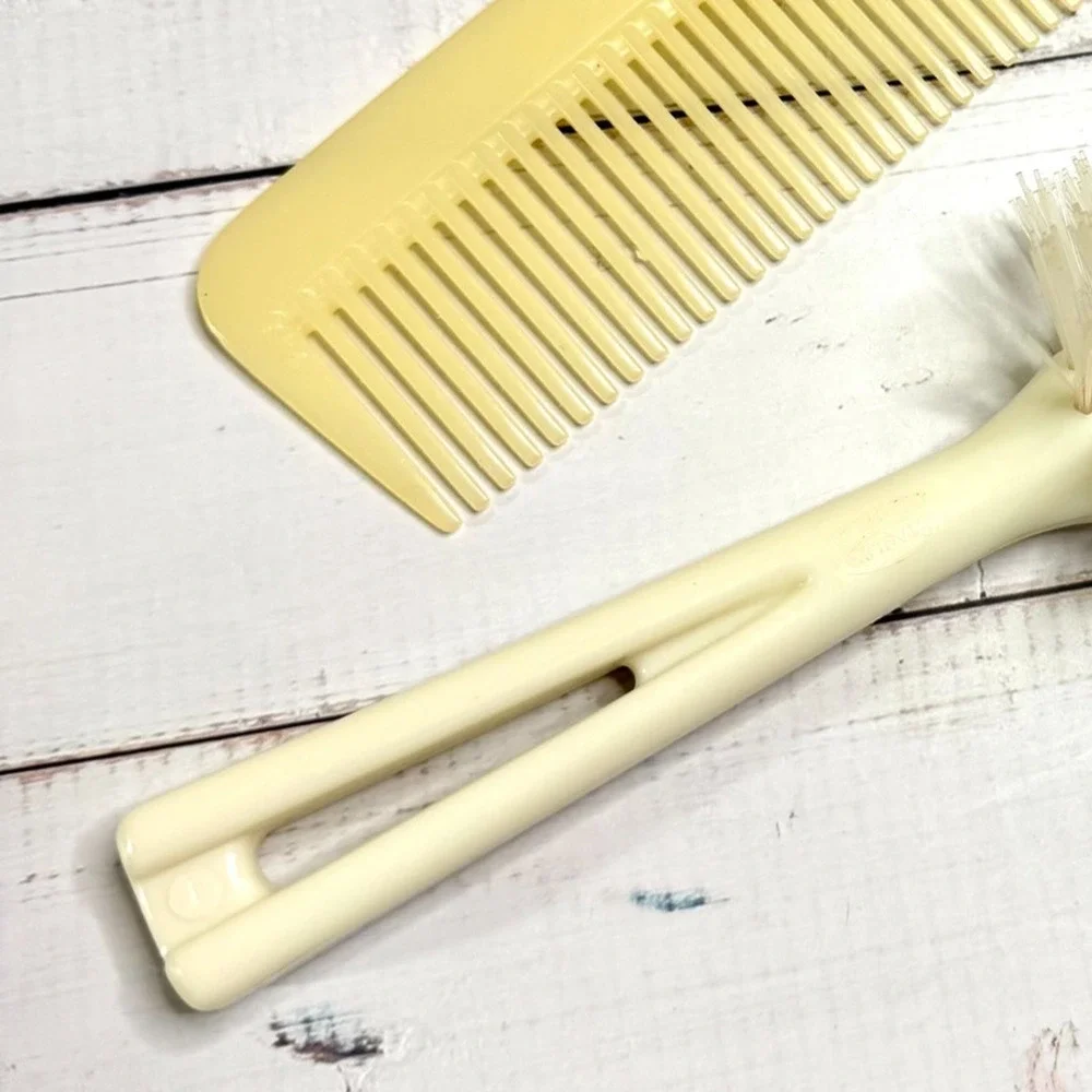 Vtg Hair Brush & Comb Nylon Stanley Dupont Cream 5 Row Bristle Half Round USA